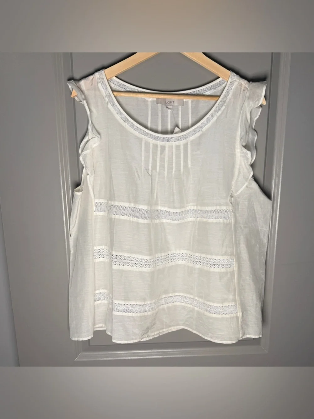 LOFT Cotton Silk Ruffle Sleeve | White | XL | NWT | Lace Cottagecore Feminine - Picture 1 of 7